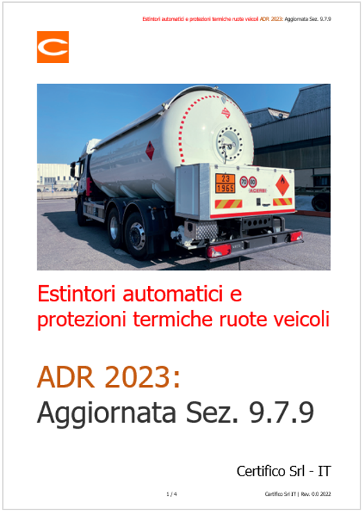 Estintori automatici e protezioni termiche ruote veicoli ADR 2023